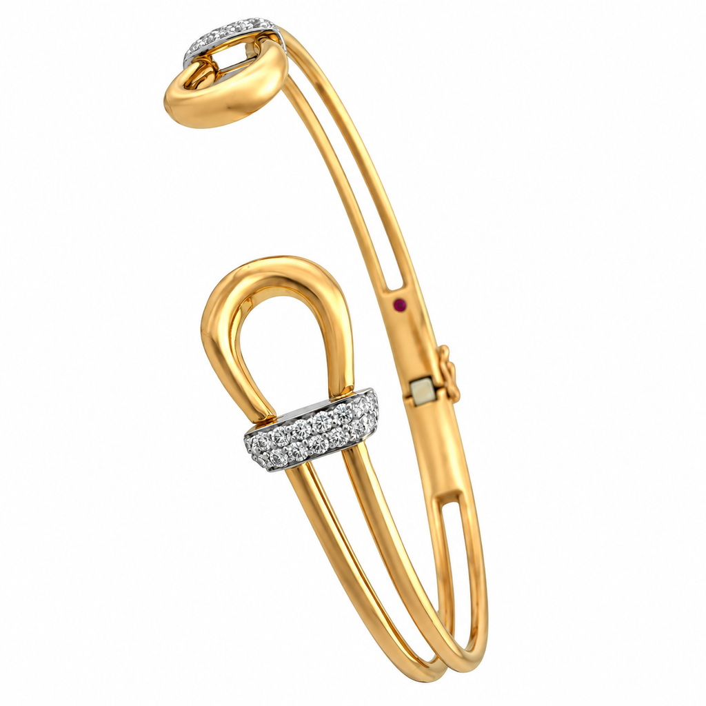 Roberto Coin rose gold open bangle with diamond accents and ruby detail