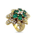 18K Yellow Gold 0.84ct Diamond and Emerald Cluster 2.64ct Ring