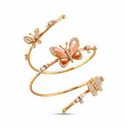 Open rose gold bracelet with three butterfly motifs and diamond accents