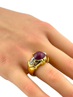 18K Yellow Gold Ring with Large Ruby and Diamonds