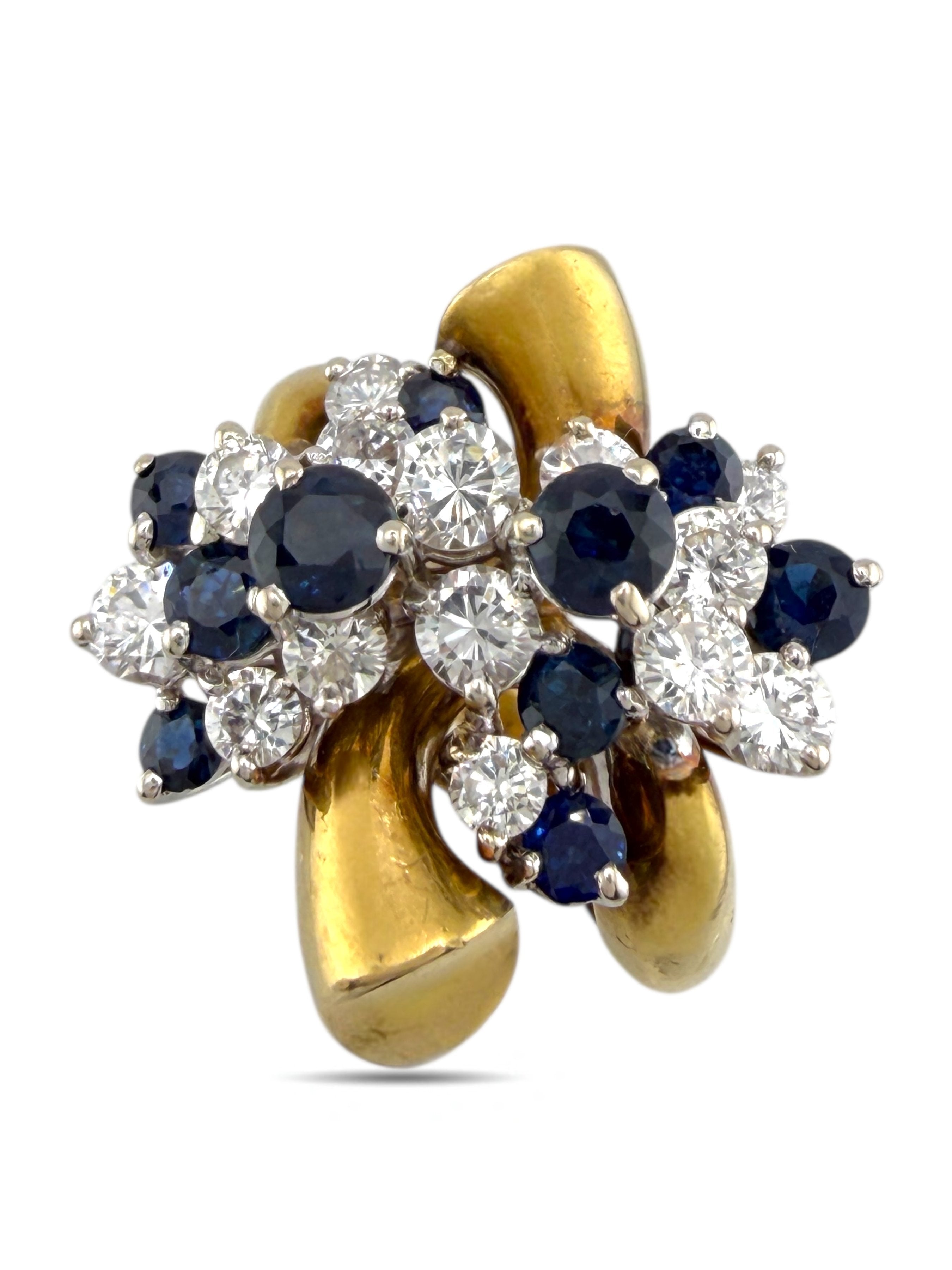 Vintage 14K Yellow Gold 2.56ct Diamond and Sapphire Ring