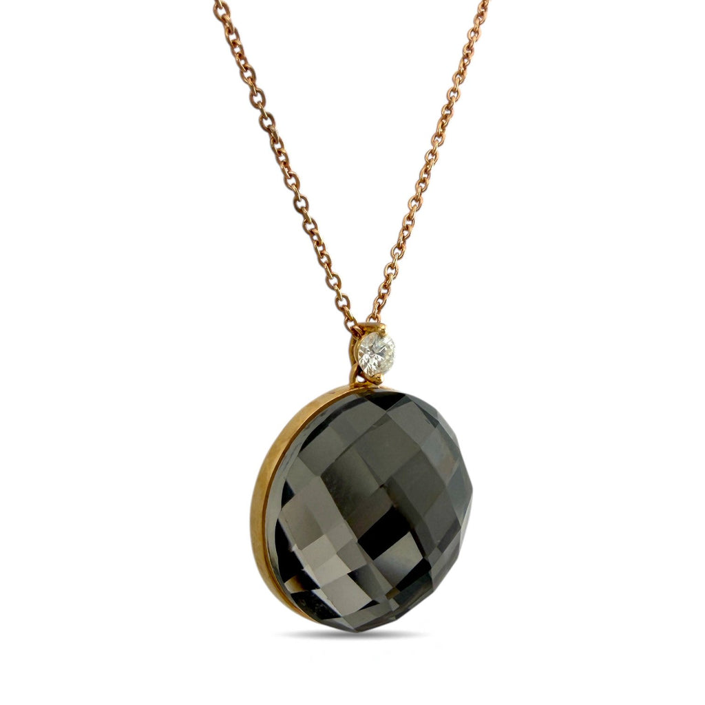 Roberto Coin 18K Rose Gold 0.05ct Diamond and Smoky Quartz Necklace