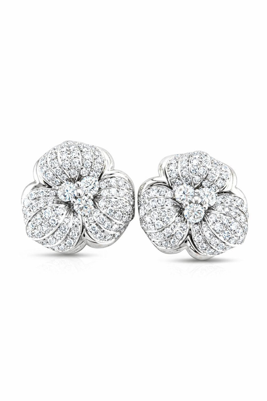18K White Gold 4.56ct Diamond Floral Petal Earrings