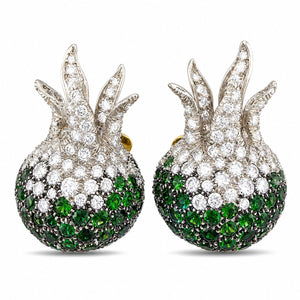 N. Varney 18K Yellow Gold Diamond and Emerald Pomegranate Clip On Earrings