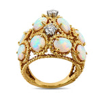 14K Yellow Gold Textured 2.10ct Opal and 0.30ct Diamond Ring