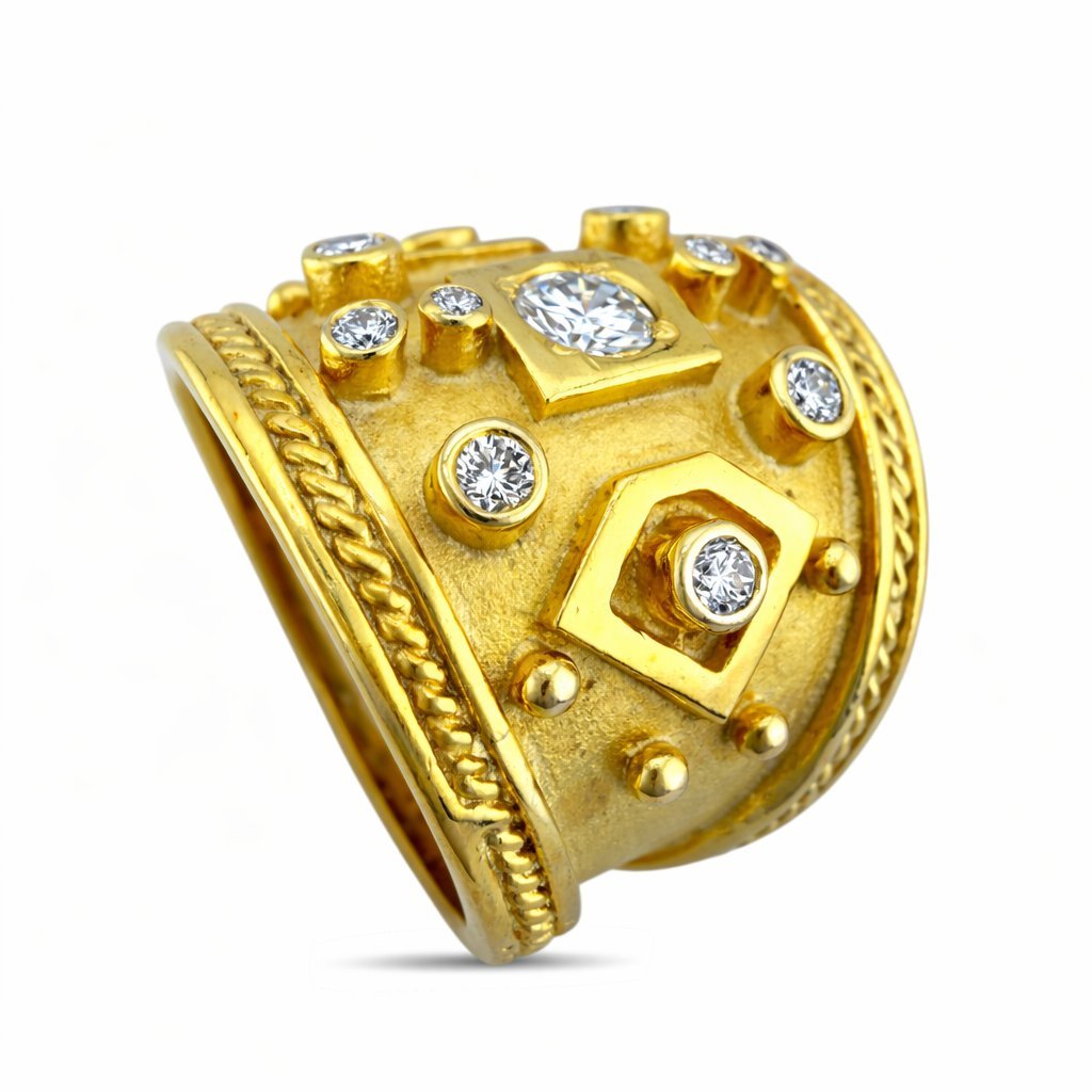 18K Yellow Gold 0.5ct Diamond Sculpted Ring