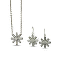 Diamond star necklace and matching drop earrings set in 18K white gold