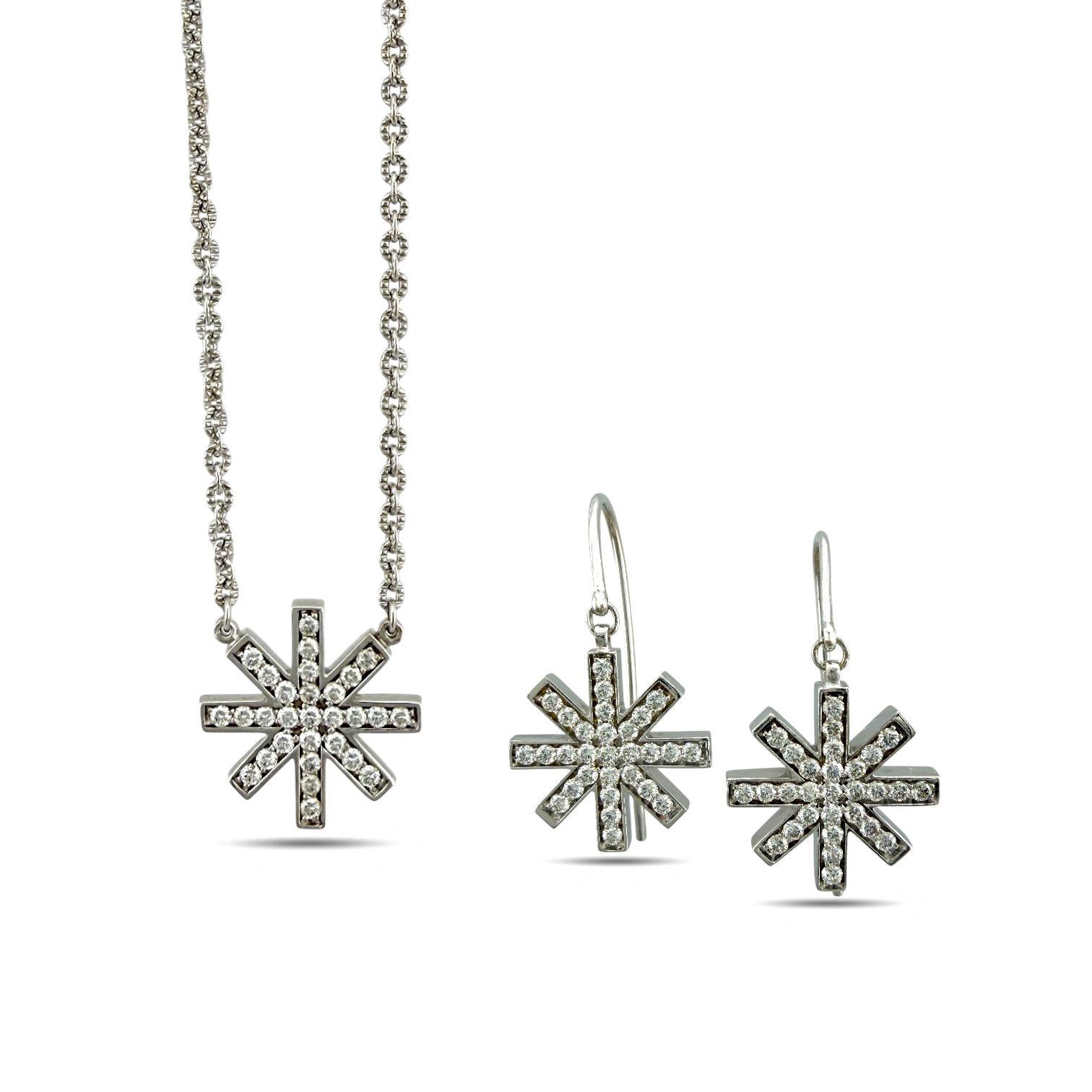 Hami 18K White Gold 1.31ct Diamond Star Necklace and Earring Set