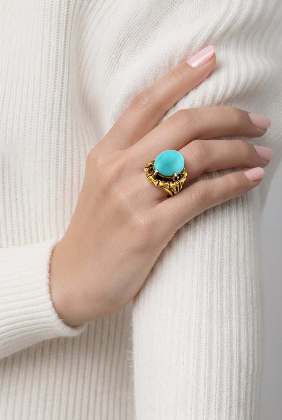 14K Yellow Gold Vintage 8.00ct Turquoise Ring