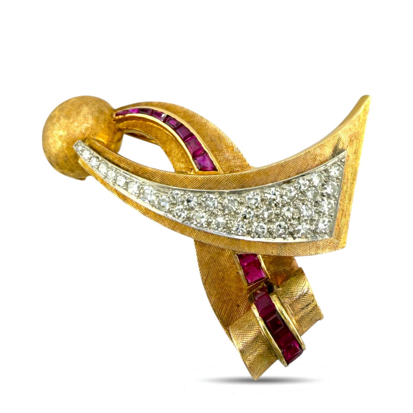 14K Rose Gold Vintage 1.0ct Diamond and Ruby Pendant Brooch