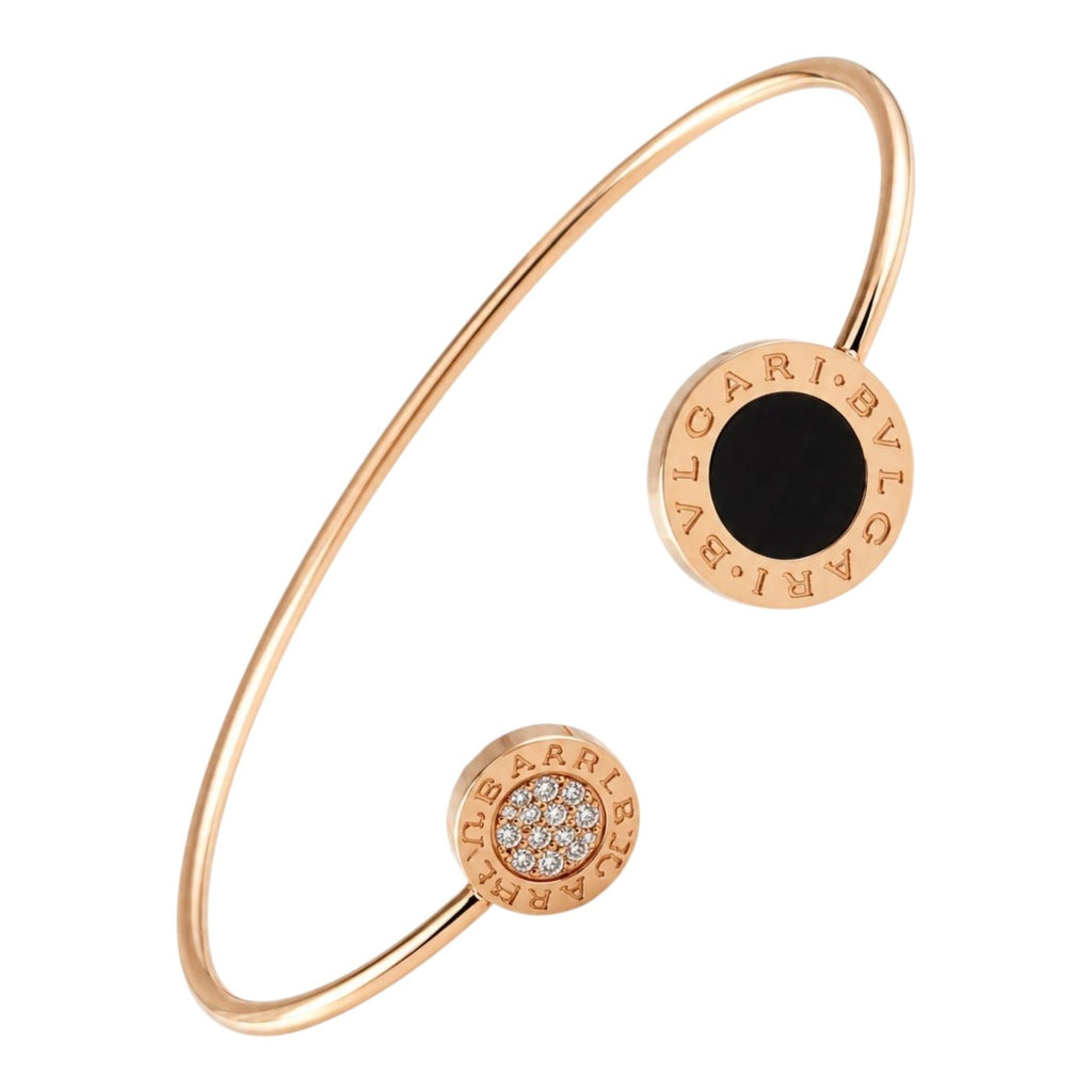 Bvlgari Bvlgari Onyx Diamonds 18K Rose Gold Open Cuff Bracelet
