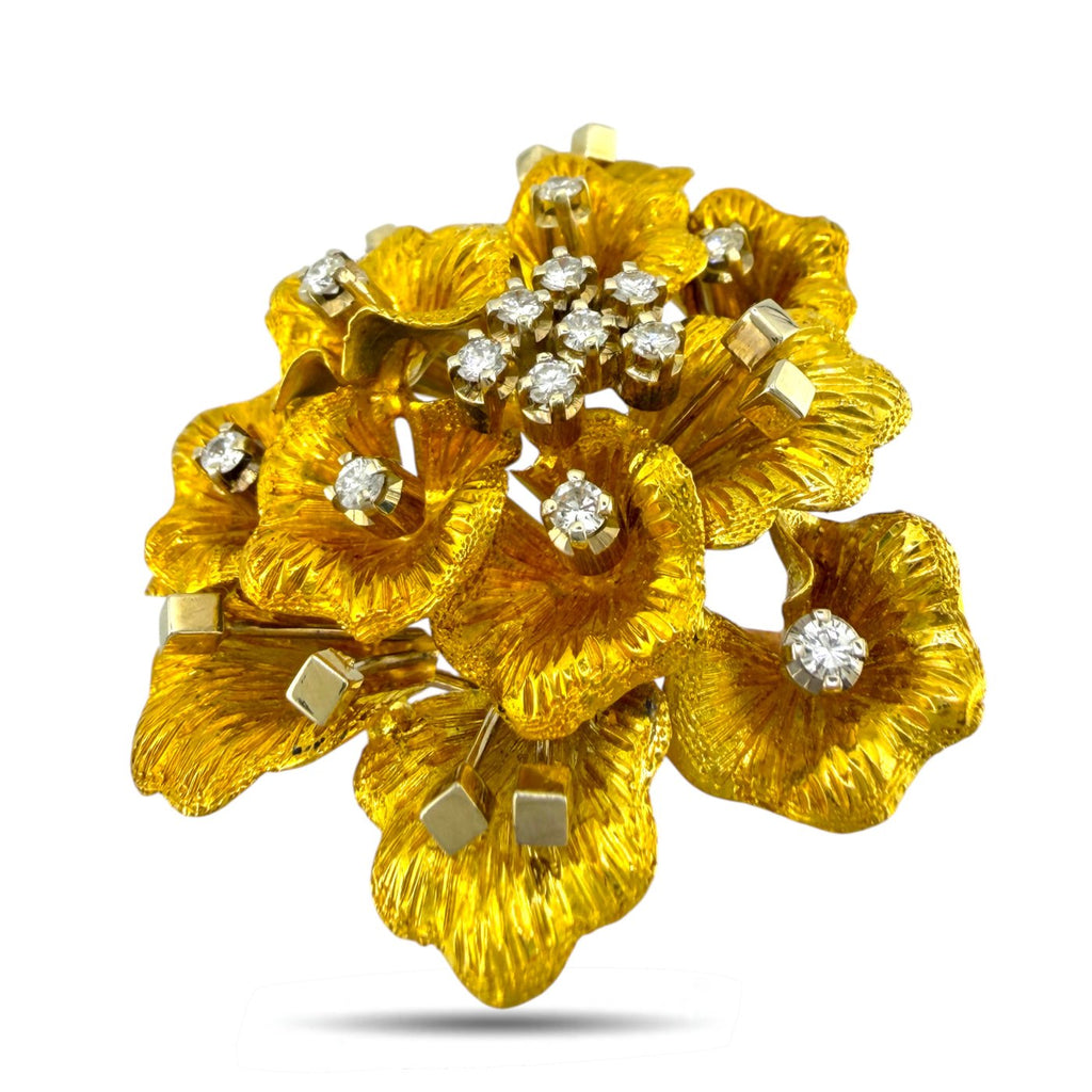 18K Yellow Gold 1.00ct Diamond Flower Brooch