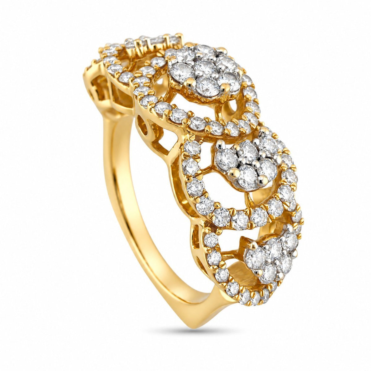 18K rose gold oval diamond cluster ring, angled side view