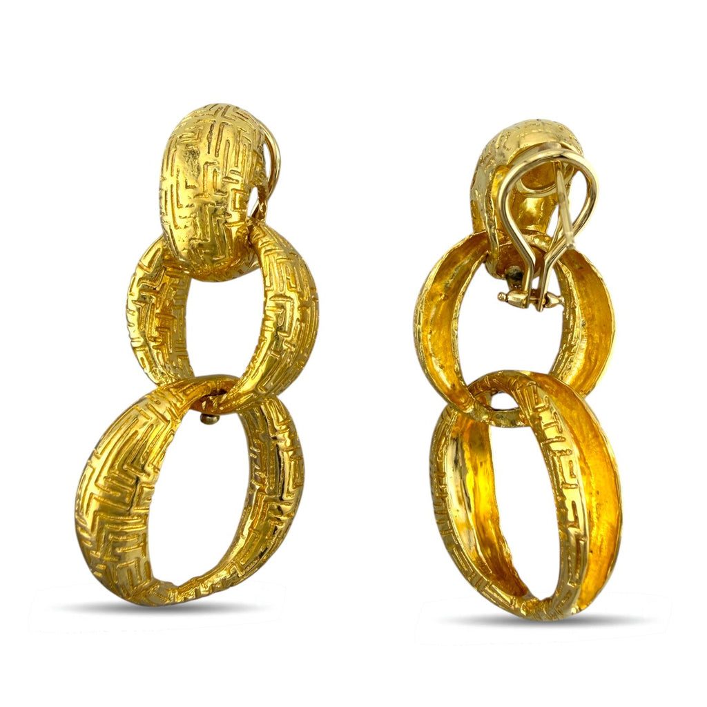 18K Yellow Gold Carved Drop Earrings