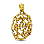 18K yellow gold circular brooch pendant view with round diamond bezel and bail