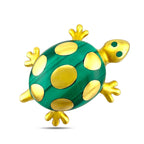 Gold turtle brooch with green malachite shell and round yellow gold accents