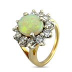 14K Yellow Gold Opal and 0.72ct Diamond Ring