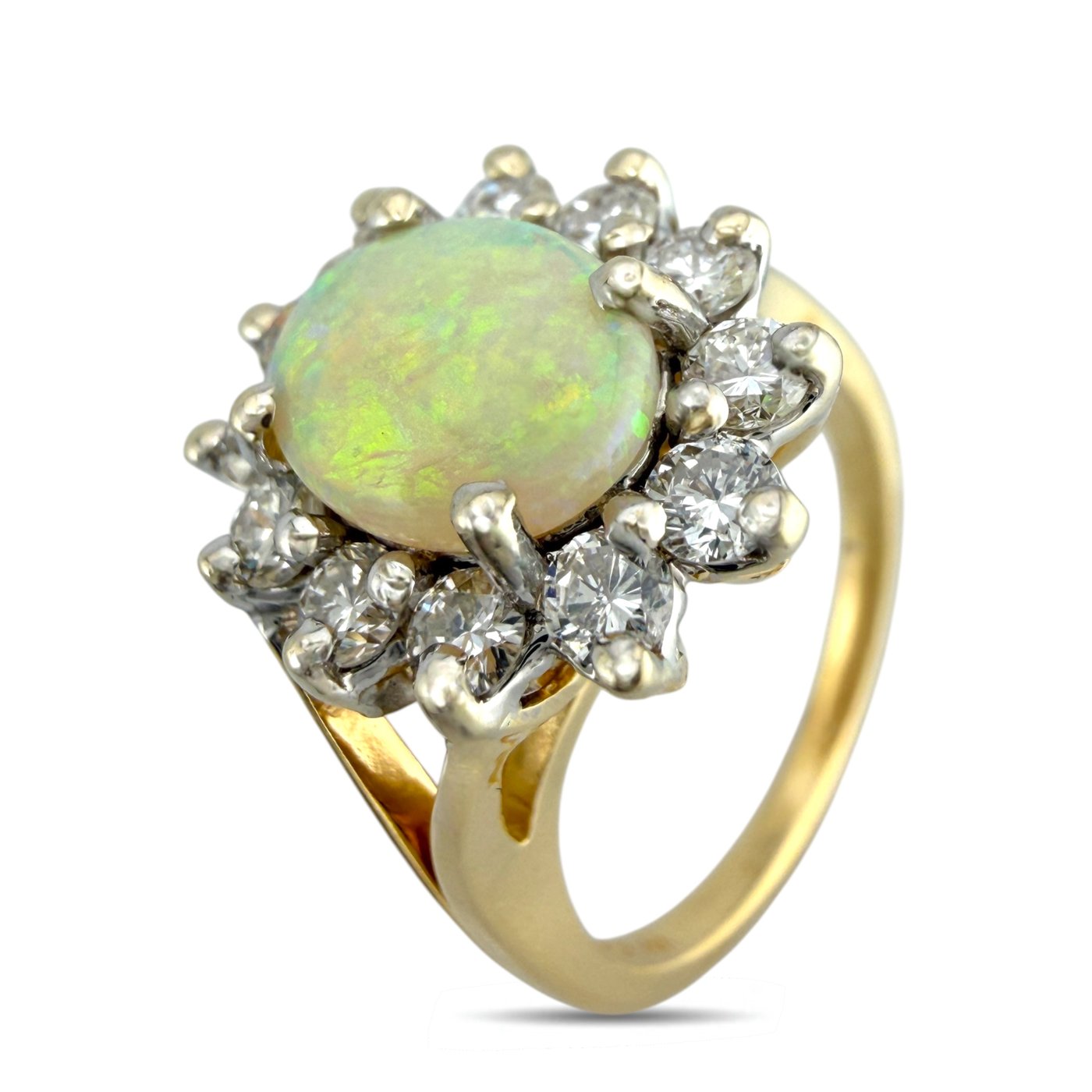14K Yellow Gold Opal and 0.72ct Diamond Ring