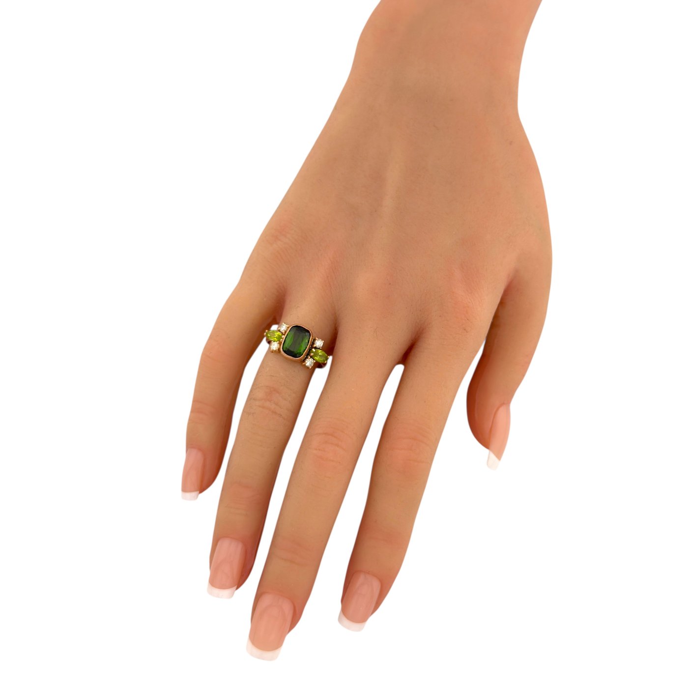 Imperial Russian 14K Rose Gold 2.15ct Peridot & 0.16ct Diamond Ring