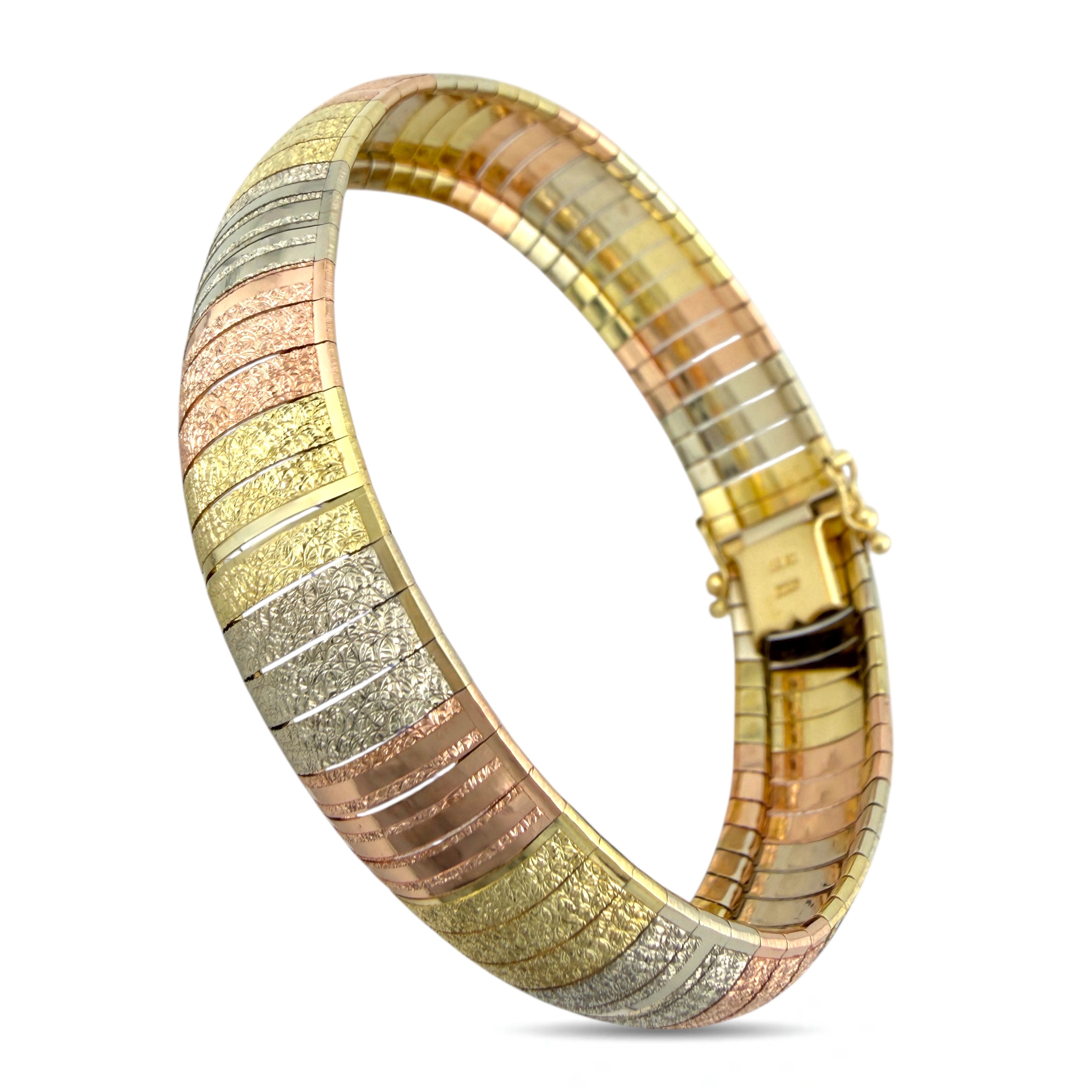 14 kt. Yellow gold, Exclusive 14K Tri-Color Gold Flexible Bracelet, White gold, Rose gold