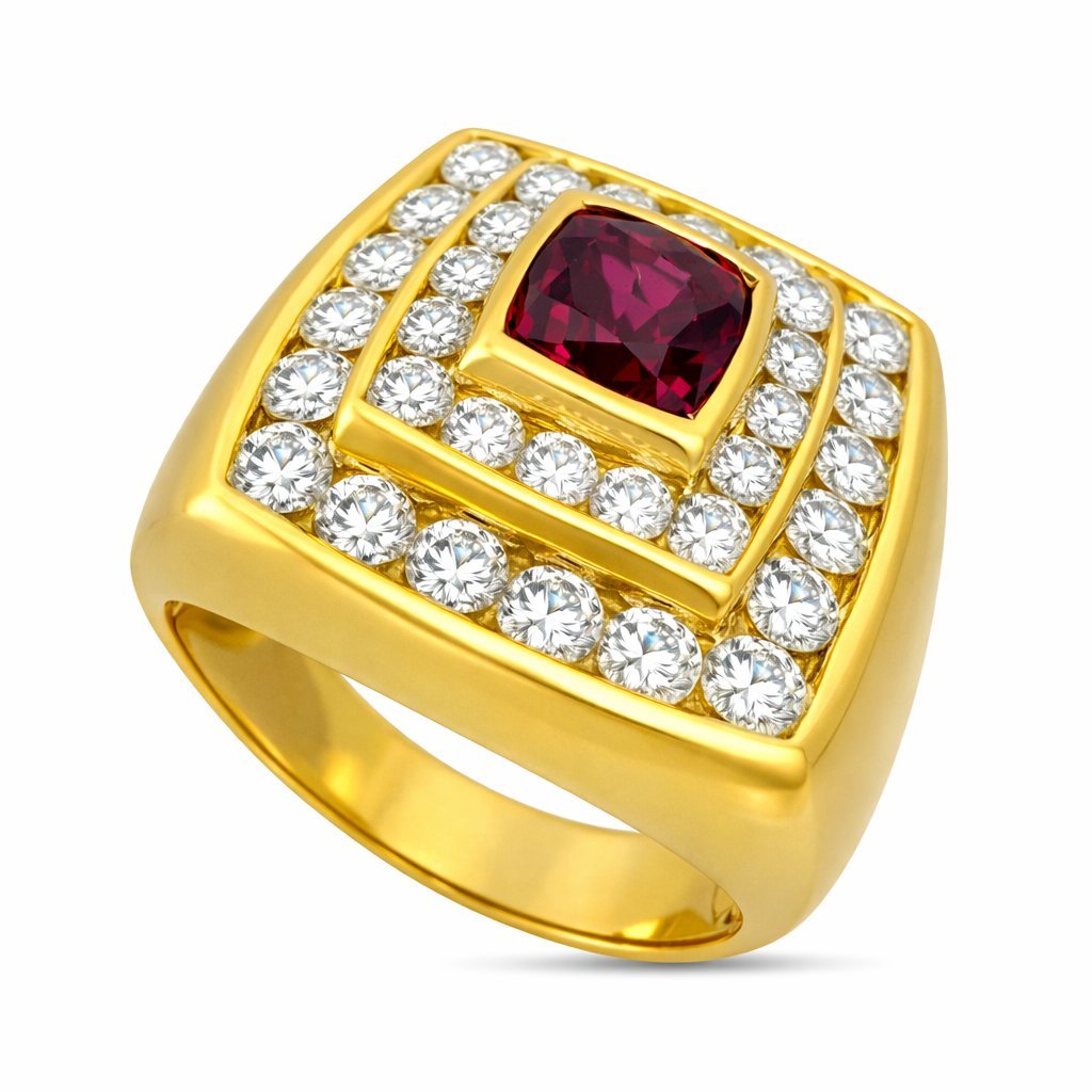 18K Yellow Gold 2.7ct Diamond and 1.20ct Ruby Ring -  3.90ct. tw. Diamond (Natural)  - Ruby