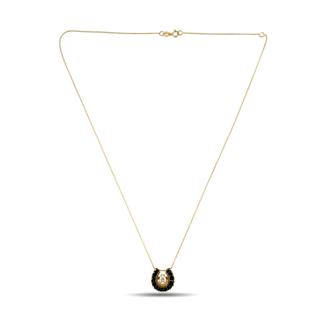 14K Yellow Gold Sapphire and 0.3ct Diamond Shoehorn Pendant Necklace