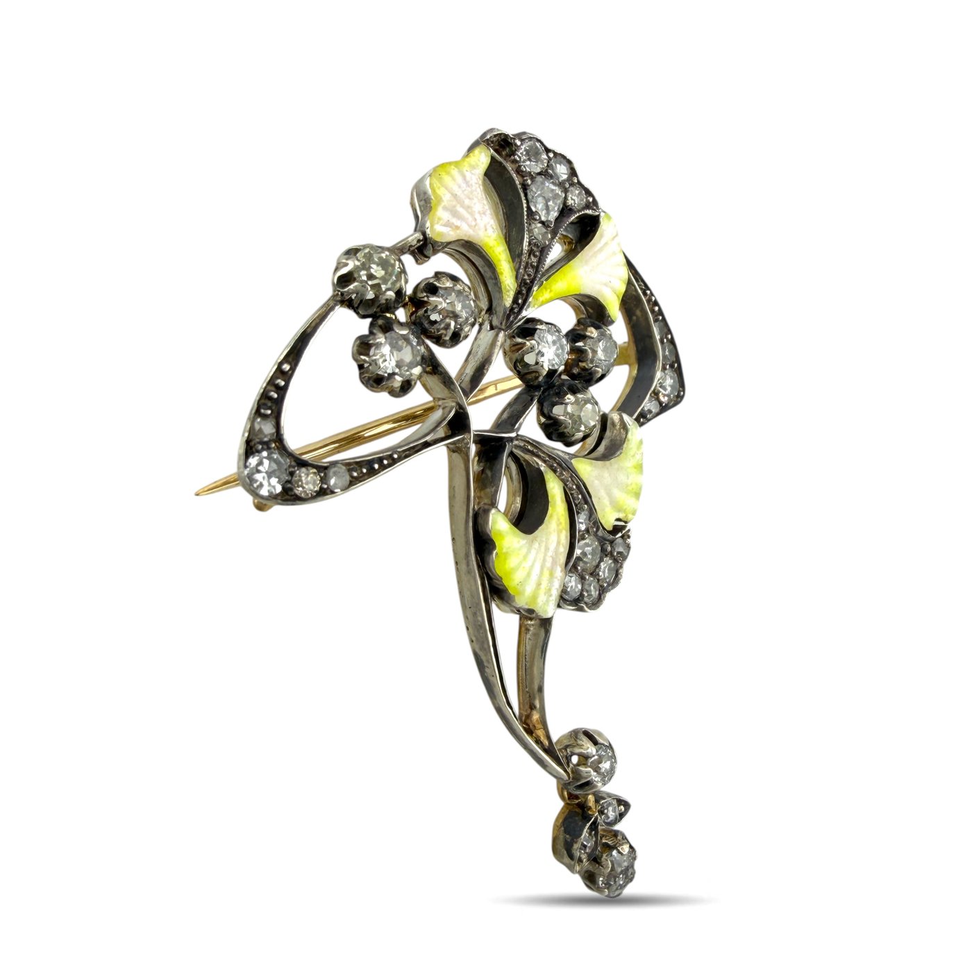 Imperial Russian 56 Yellow Gold 1.55ct Diamond and Enamel Brooch