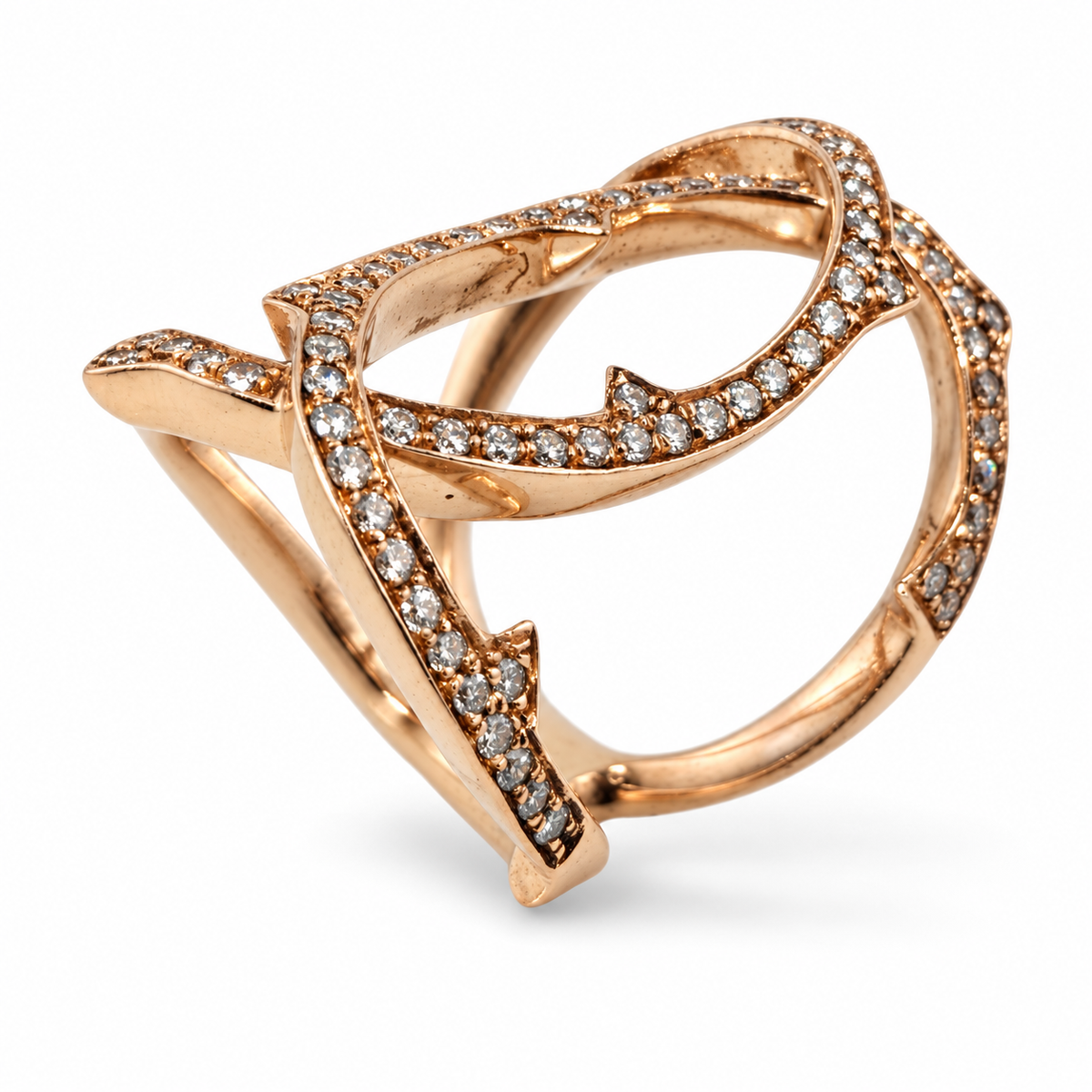 14K gold diamond women's ring with intertwined openwork bands