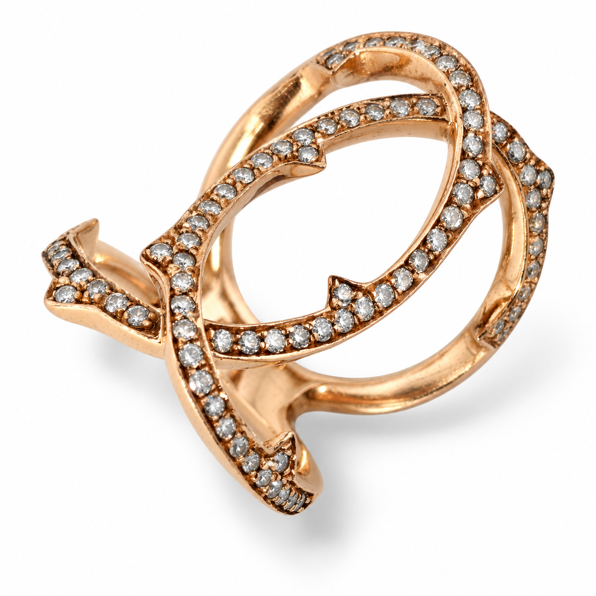 14K gold diamond women's ring with interlocking loop design