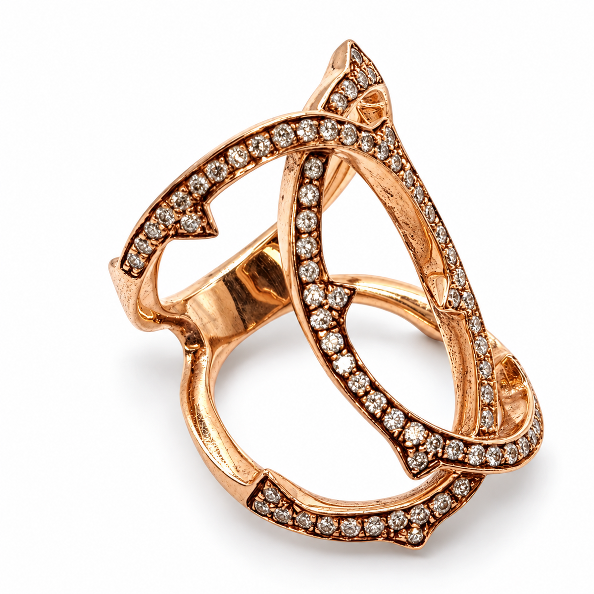 14K gold diamond women's ring with intertwined openwork bands