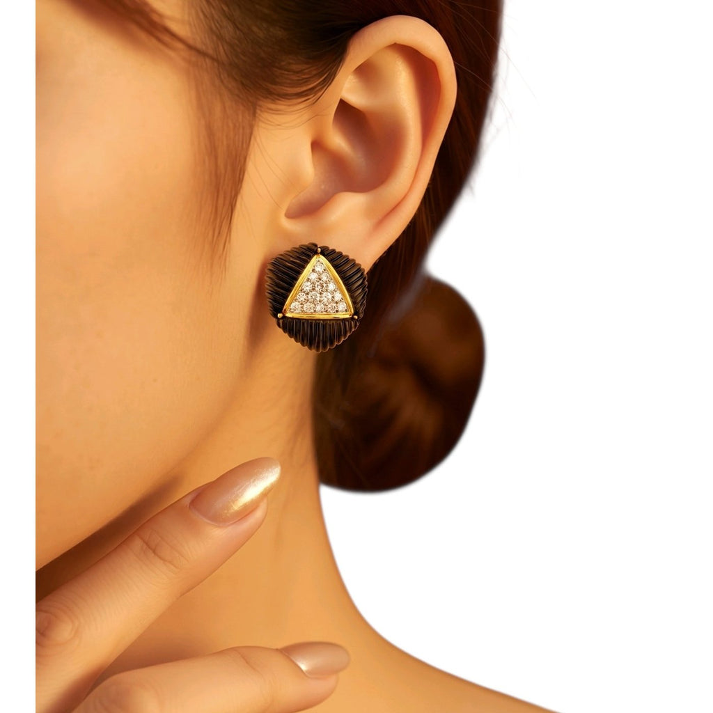 18K Yellow Gold and 2ct Diamond Black Onyx Earrings