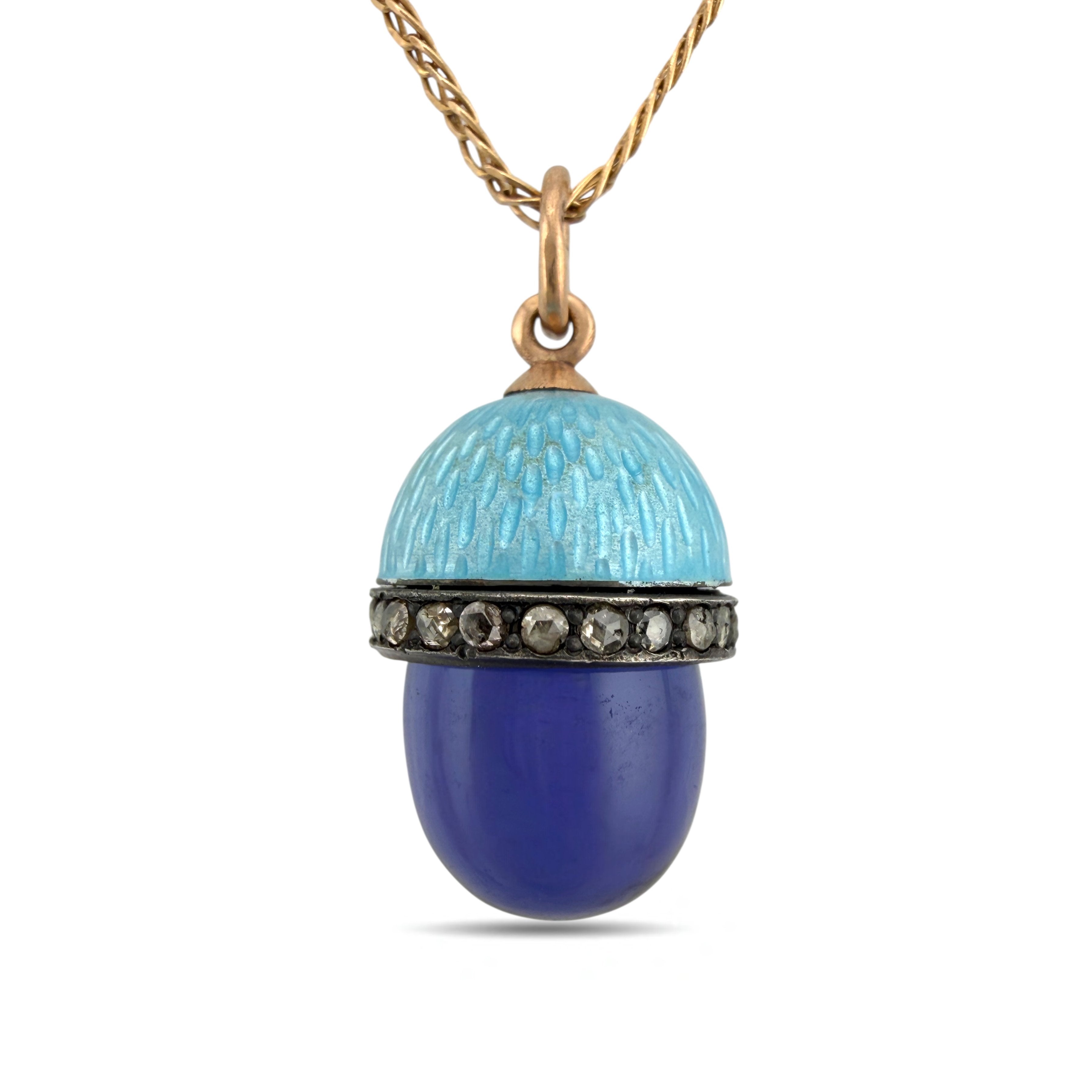 Antique Faberge Imperial Russian 56K (14K) Rose Gold Blue Enamel Egg Feodor Afanasiev