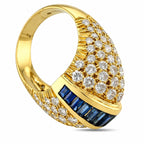 18K yellow gold ring with sapphire inlay and pavé diamond setting