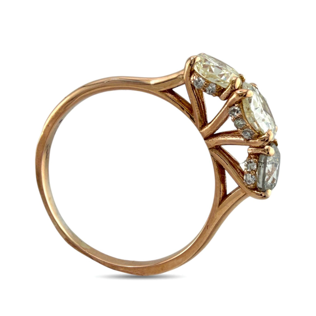 K. Faberge Imperial Russian 14K (56K) Rose Gold Three Stone 2.00ct Diamond Ring