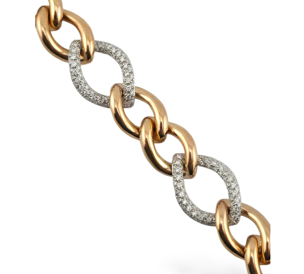 18K Yellow Gold, Rose Gold and 1.5ct Diamond Link Bracelet