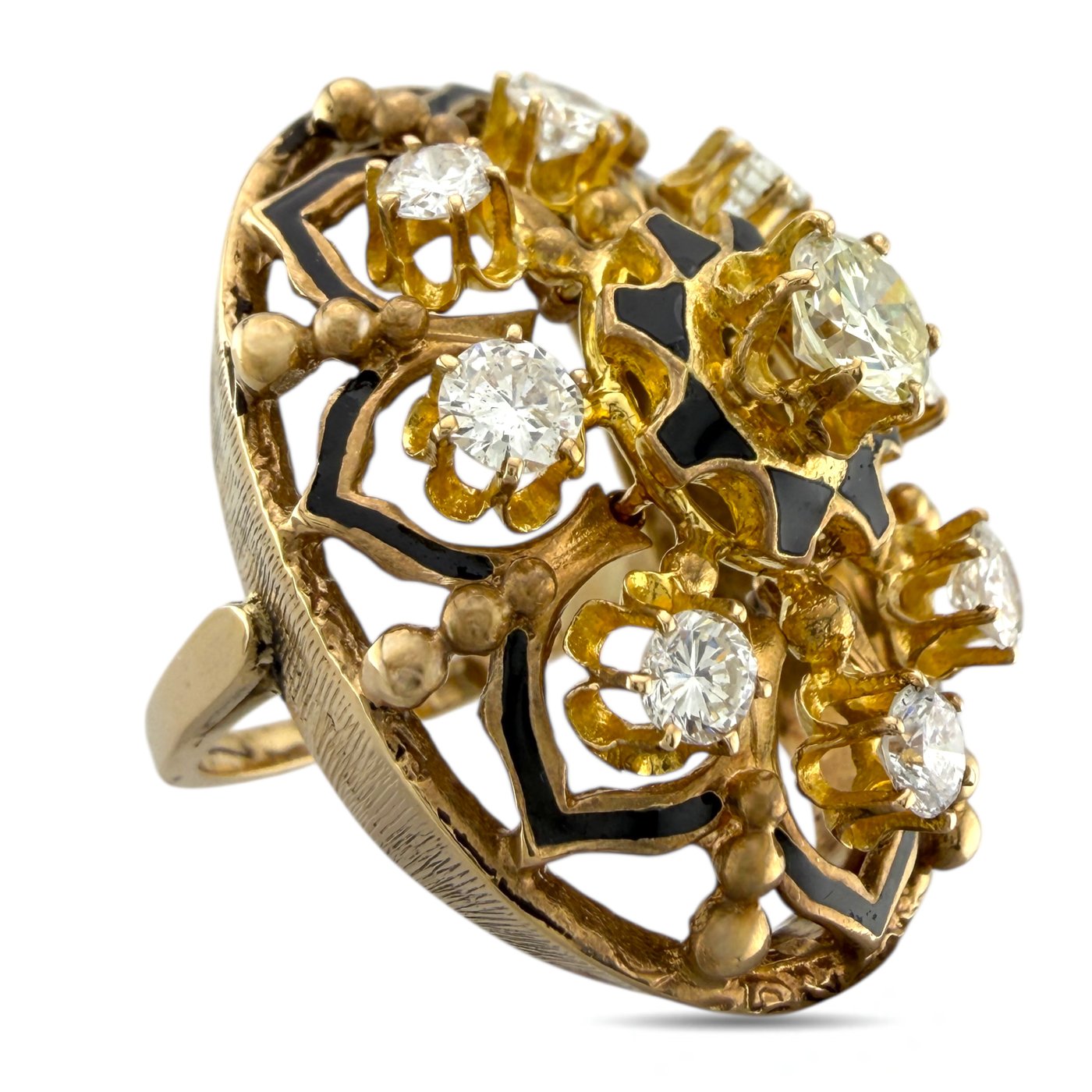 14K Yellow Gold Enamel and Diamond Cocktail Ring