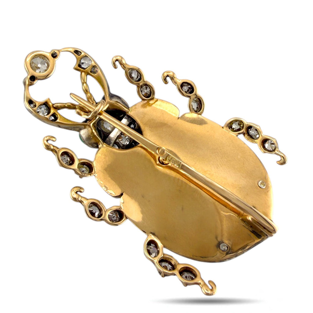 Imperial Russian 56K (14K) Yellow Gold, Enamel and 4.1ct Diamond Brooch Demantoid