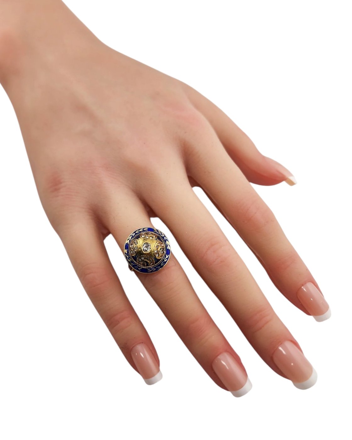14K Yellow Gold and Enamel Ring with Diamonds