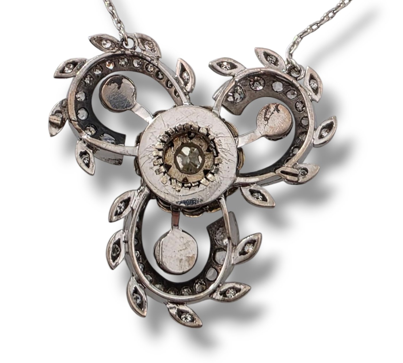 Antique 18K White Gold Celeste Rotating Diamond Halo Necklace
