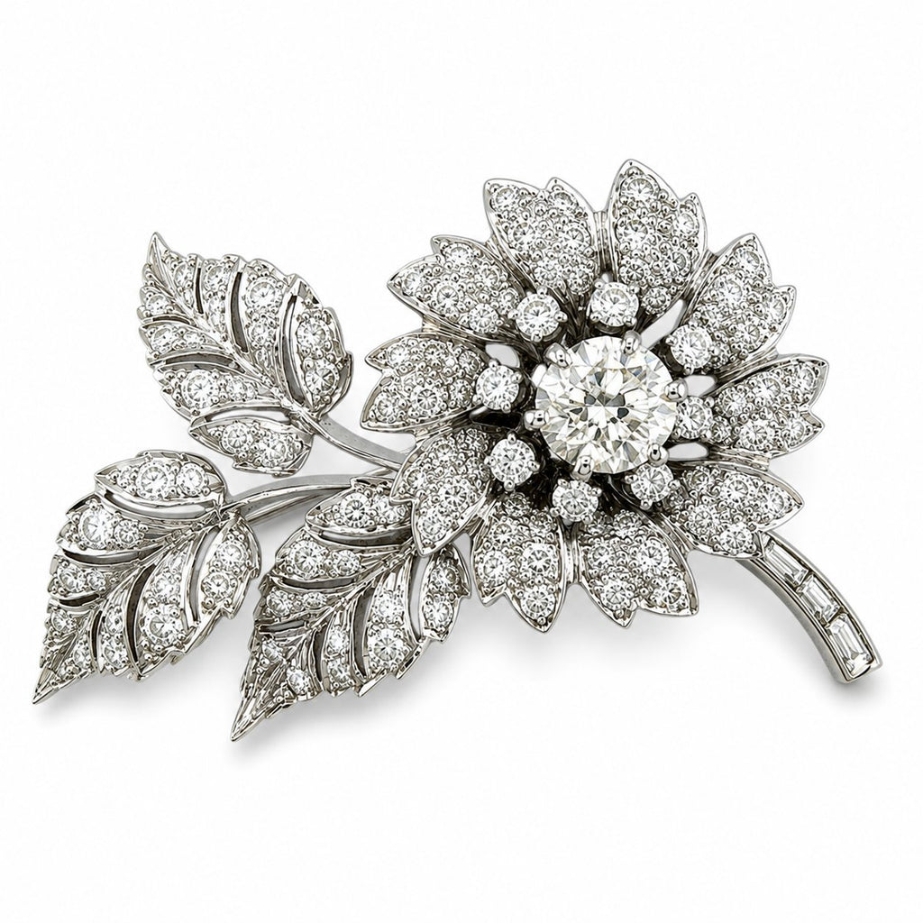 Platinum 4.38ct Diamond Flower Brooch
