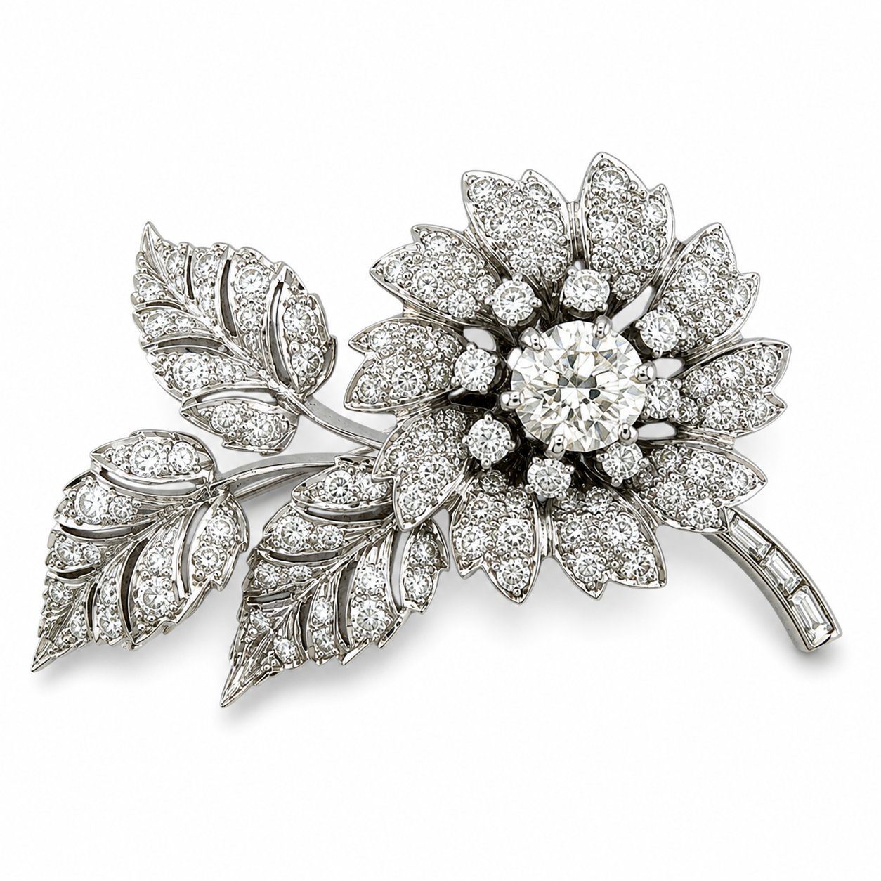 Platinum 4.38ct Diamond Flower Brooch
