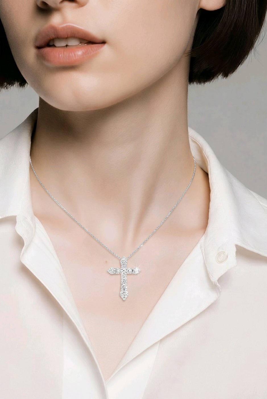 18K White Gold 1.0ct Diamond Cross Pendant