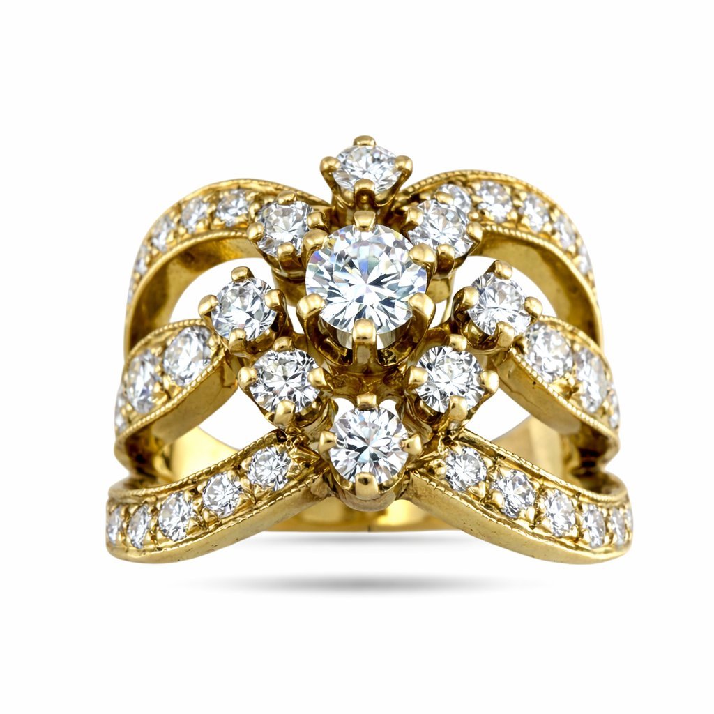 14K Yellow Gold 1.5ct Diamond Cluster Ring