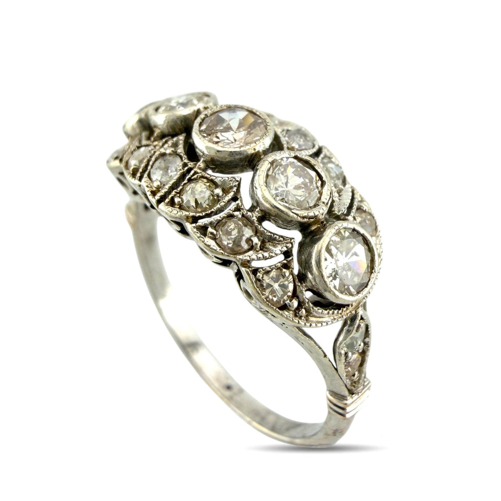 14K White Gold Antique Old Cut 1.00ct Diamond Ring