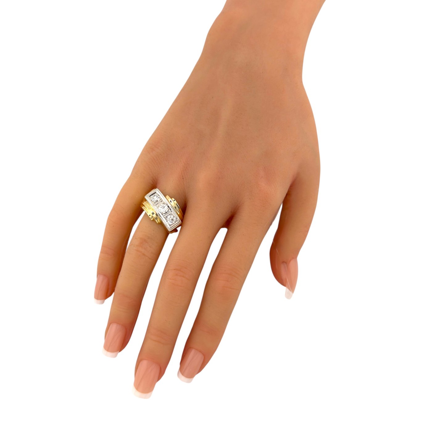 14K Yellow Gold Three Stone 0.75ct Diamond Ring