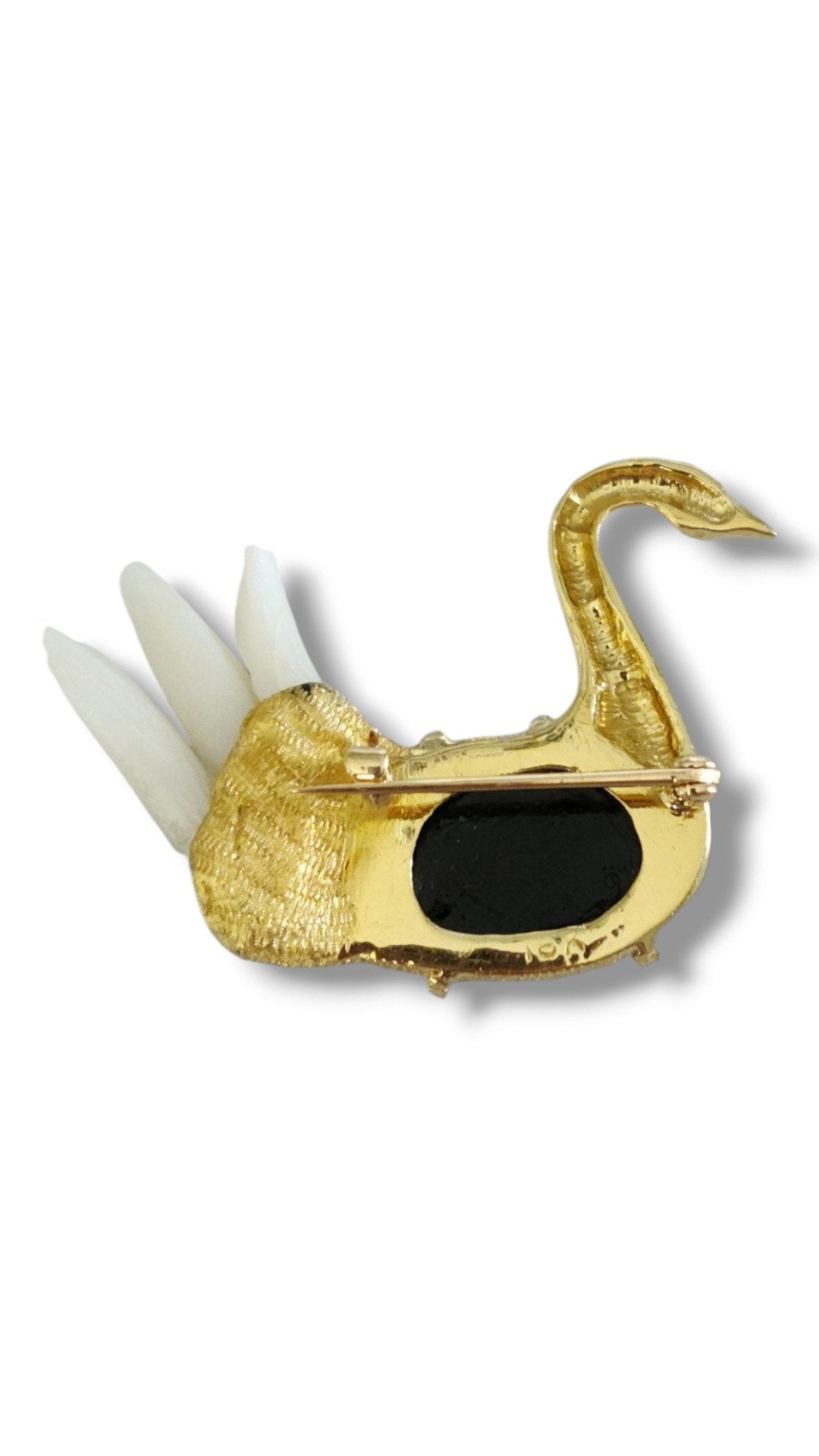 18K Yellow Gold and Mother of Pearl Swan Brooch Pin