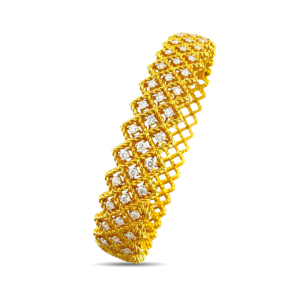 Roberto Coin 18k yellow gold diamond woven openwork bracelet, angled view