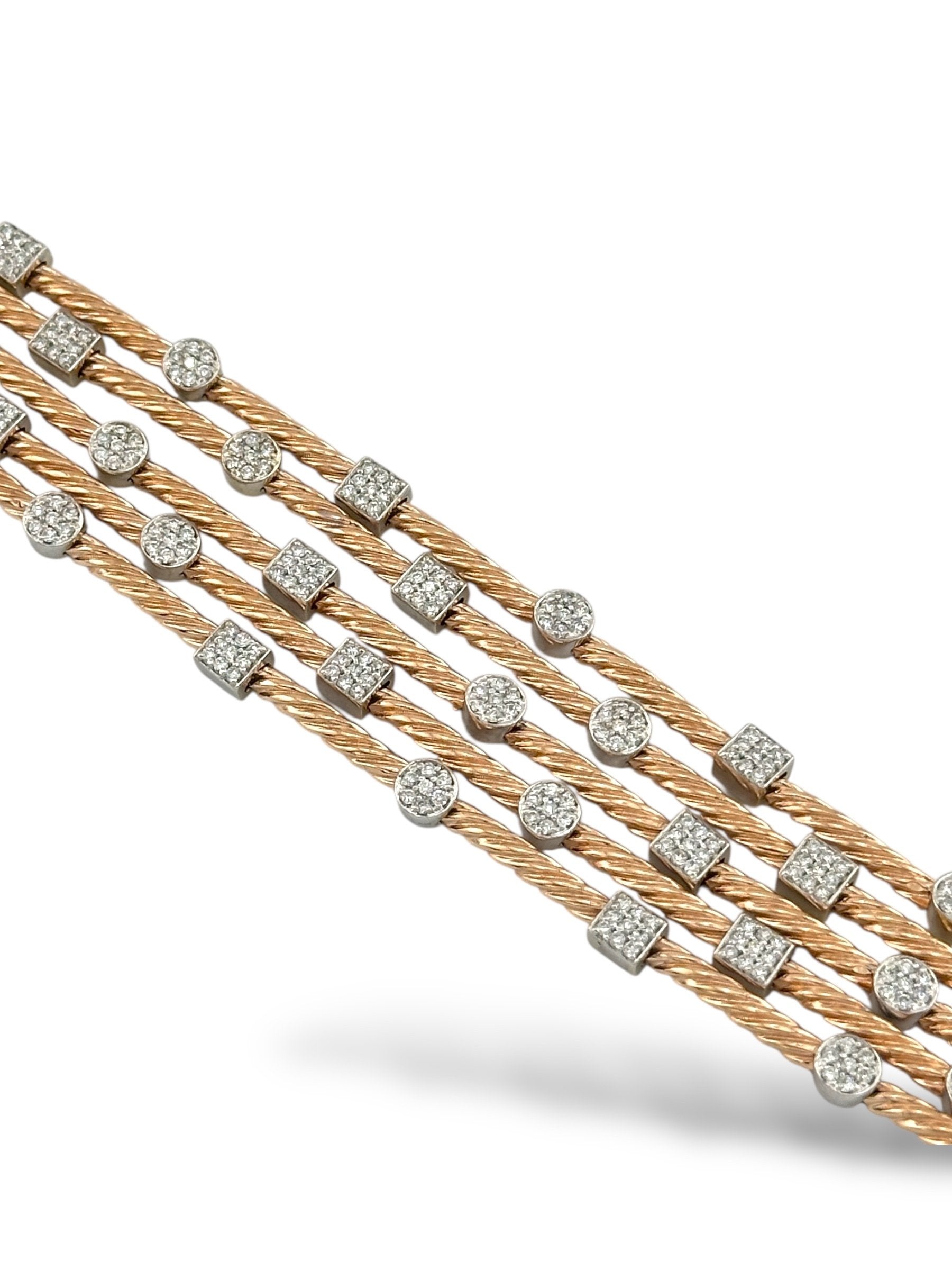 14K Yellow Gold Multi-Band Bracelet with 3.3ct of Diamonds
