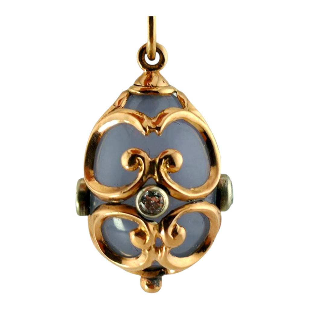 Faberge Imperial Russian 56K (14K) Yellow Gold and Diamond Egg Pendant