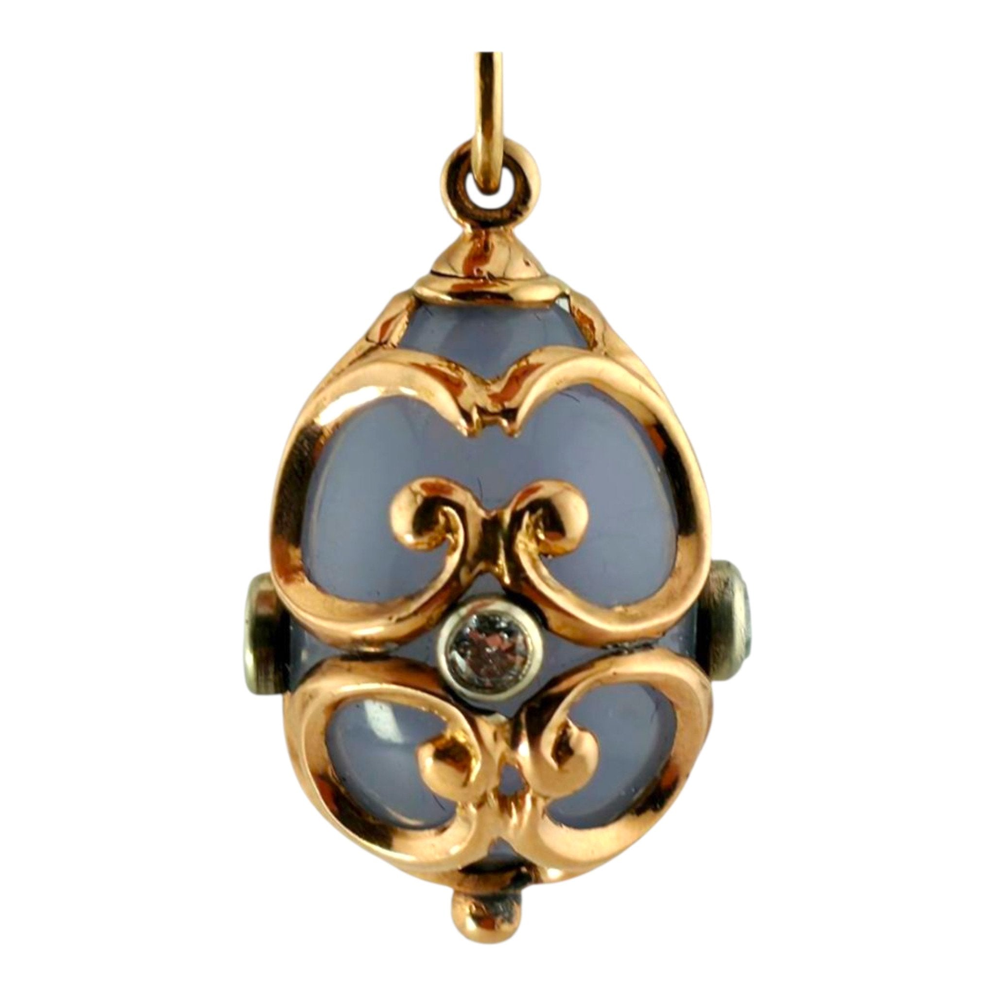 Faberge Imperial Russian 56K (14K) Yellow Gold and Diamond Egg Pendant